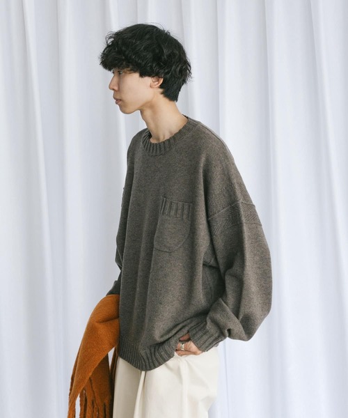 Couleur Meler（クルールメリー）の「Couleur Meler なかじ　デザイン編みルーズニット（ニット/セーター・メンズ・ベージュ系その他/グリーン系その他・MEDIUM/LARGE）」の2枚目の写真