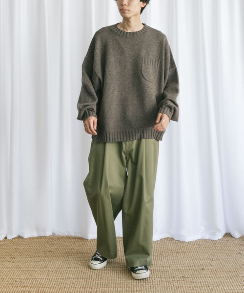 Couleur Meler（クルールメリー）の「Couleur Meler なかじ　デザイン編みルーズニット（ニット/セーター・メンズ・ベージュ系その他/グリーン系その他・MEDIUM/LARGE）」の6枚目の写真