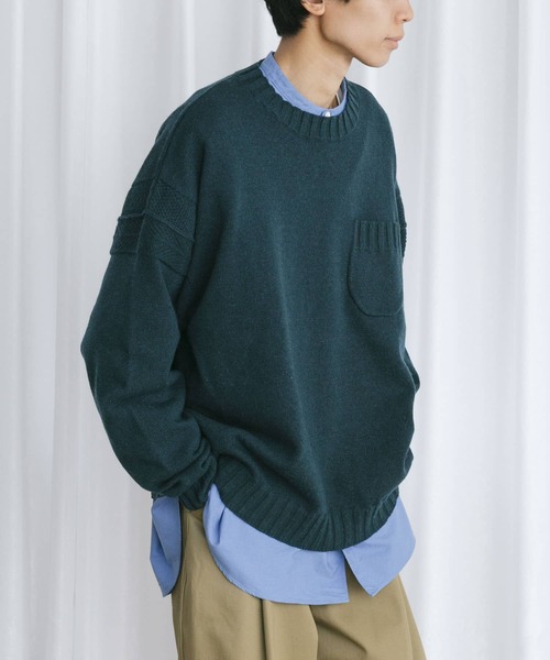 Couleur Meler（クルールメリー）の「Couleur Meler なかじ　デザイン編みルーズニット（ニット/セーター・メンズ・ベージュ系その他/グリーン系その他・MEDIUM/LARGE）」の13枚目の写真