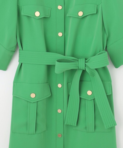 グレースクラス グリーン 半袖 トリアセサファリワンピース 36 Sサイズ