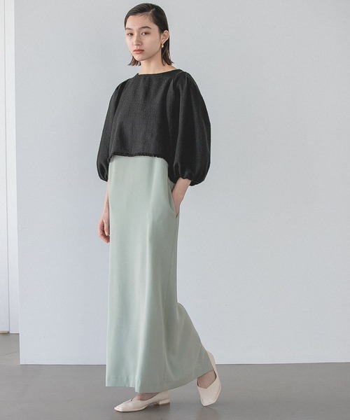 A part by（アパートバイ）の「Ｃ＊ツイードパフブラウス＆キャミワンピースセット（ドレス・レディース・ライトグリーン/ブラック・FREE）」の7枚目の写真