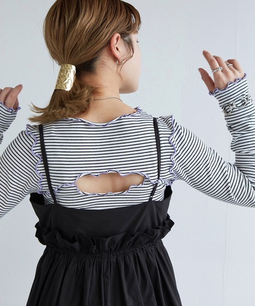 w closet（ダブルクローゼット）の「バックオープンメローボーダーTee（Tシャツ/カットソー・レディース・サックスブルー/ライトピンク/オフホワイト・FREE）」の2枚目の写真