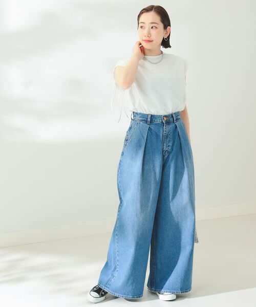 Y's Li/Ry フロントタック ワイドパンツ ネイビー1 Y's Li/Ry フロントタック ワイドパンツ ネイビー1