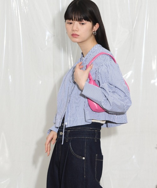 THE YOn(ザヨン)の「【ワンピorクロップドシャツorマーメイドスカートで着用可能】マルチWAYラウンドカフティアードシャツワンピース(シャツワンピース・レディース・ブルー/ホワイト/ホワイト×ネイビー・FREE)」の2枚目の写真