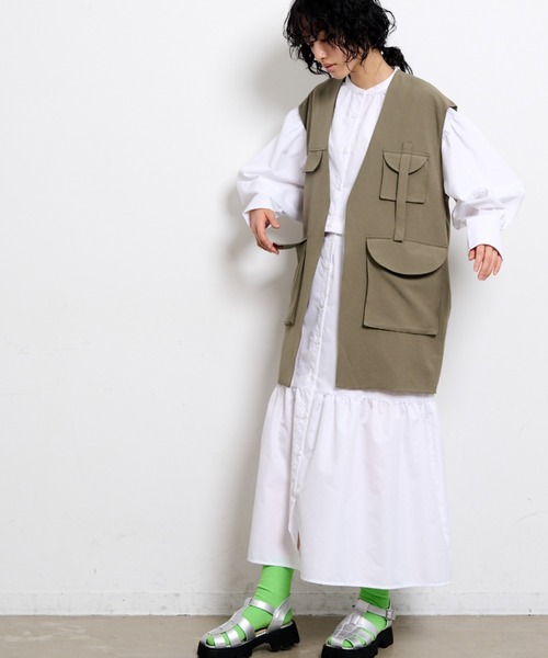 THE YOn(ザヨン)の「【ワンピorクロップドシャツorマーメイドスカートで着用可能】マルチWAYラウンドカフティアードシャツワンピース(シャツワンピース・レディース・ブルー/ホワイト/ホワイト×ネイビー・FREE)」の19枚目の写真
