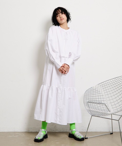 THE YOn(ザヨン)の「【ワンピorクロップドシャツorマーメイドスカートで着用可能】マルチWAYラウンドカフティアードシャツワンピース(シャツワンピース・レディース・ブルー/ホワイト/ホワイト×ネイビー・FREE)」の6枚目の写真