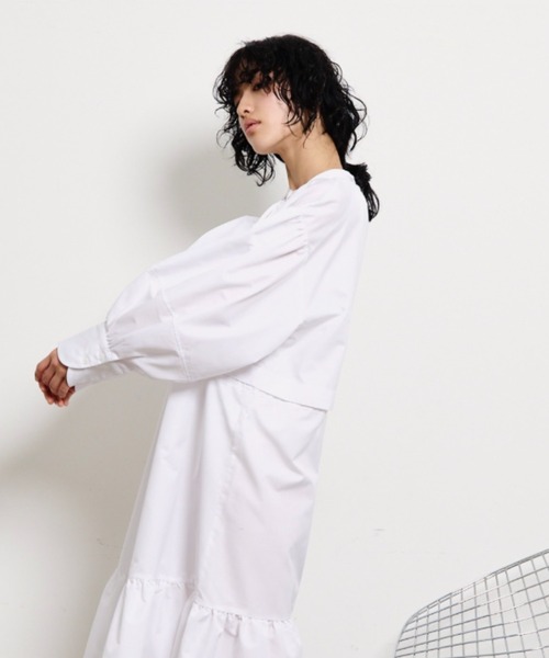 THE YOn(ザヨン)の「【ワンピorクロップドシャツorマーメイドスカートで着用可能】マルチWAYラウンドカフティアードシャツワンピース(シャツワンピース・レディース・ブルー/ホワイト/ホワイト×ネイビー・FREE)」の11枚目の写真
