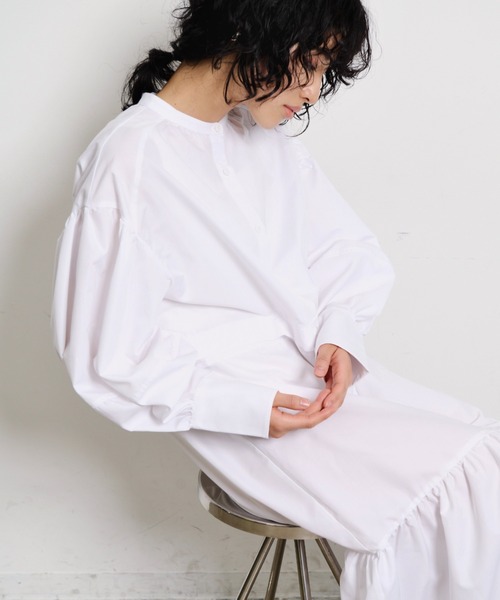THE YOn(ザヨン)の「【ワンピorクロップドシャツorマーメイドスカートで着用可能】マルチWAYラウンドカフティアードシャツワンピース(シャツワンピース・レディース・ブルー/ホワイト/ホワイト×ネイビー・FREE)」の18枚目の写真