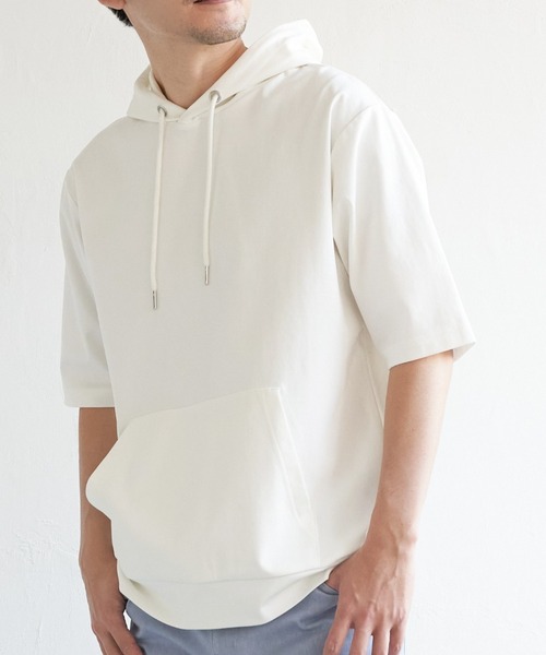 ikka（イッカ）の「【接触冷感／抗菌防臭】5分袖セイケツカイテキパーカー（パーカー・メンズ・ホワイト/グリーン/グレー/ネイビー・S/M/L/XL）」の2枚目の写真