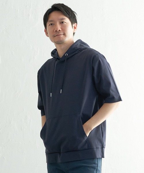 ikka（イッカ）の「【接触冷感／抗菌防臭】5分袖セイケツカイテキパーカー（パーカー・メンズ・ホワイト/グリーン/グレー/ネイビー・S/M/L/XL）」の15枚目の写真