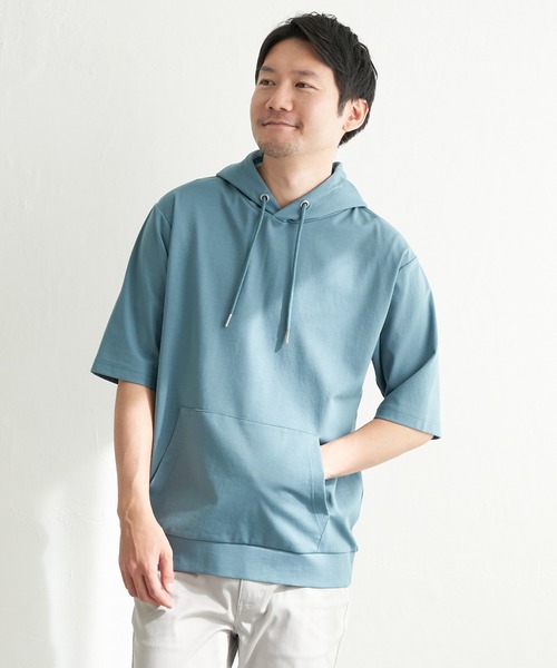 ikka（イッカ）の「【接触冷感／抗菌防臭】5分袖セイケツカイテキパーカー（パーカー・メンズ・ホワイト/グリーン/グレー/ネイビー・S/M/L/XL）」の14枚目の写真