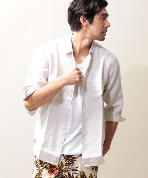 BEAUTY&YOUTH UNITED ARROWS（ビューティーアンドユースユナイテッドアローズ）の「BY リネン クウォータースリーブシャツ ◆（シャツ/ブラウス・メンズ・ホワイト/ナチュラル/ライム/ライトブルー/ロイヤルブルー/ネイビー・X-SMALL/SMALL/MEDIUM/LARGE/X-LARGE）」の3枚目の写真