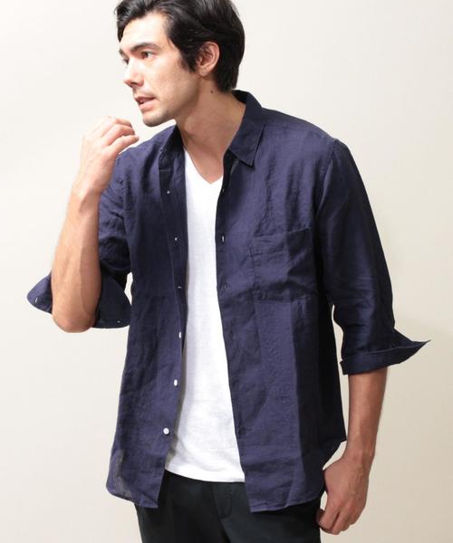 BEAUTY&YOUTH UNITED ARROWS（ビューティーアンドユースユナイテッドアローズ）の「BY リネン クウォータースリーブシャツ ◆（シャツ/ブラウス・メンズ・ホワイト/ナチュラル/ライム/ライトブルー/ロイヤルブルー/ネイビー・X-SMALL/SMALL/MEDIUM/LARGE/X-LARGE）」の6枚目の写真