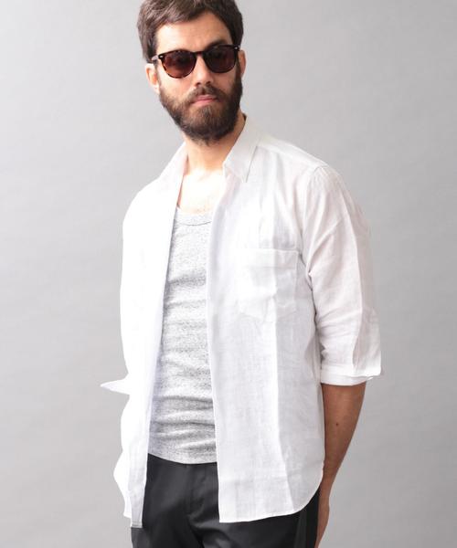 BEAUTY&YOUTH UNITED ARROWS（ビューティーアンドユースユナイテッドアローズ）の「BY リネン クウォータースリーブシャツ ◆（シャツ/ブラウス・メンズ・ホワイト/ナチュラル/ライム/ライトブルー/ロイヤルブルー/ネイビー・X-SMALL/SMALL/MEDIUM/LARGE/X-LARGE）」の2枚目の写真