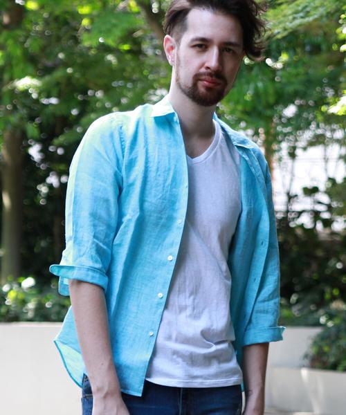 BEAUTY&YOUTH UNITED ARROWS（ビューティーアンドユースユナイテッドアローズ）の「BY リネン クウォータースリーブシャツ ◆（シャツ/ブラウス・メンズ・ホワイト/ナチュラル/ライム/ライトブルー/ロイヤルブルー/ネイビー・X-SMALL/SMALL/MEDIUM/LARGE/X-LARGE）」の4枚目の写真