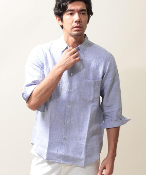 BEAUTY&YOUTH UNITED ARROWS（ビューティーアンドユースユナイテッドアローズ）の「BY リネン クウォータースリーブシャツ ◆（シャツ/ブラウス・メンズ・ホワイト/ナチュラル/ライム/ライトブルー/ロイヤルブルー/ネイビー・X-SMALL/SMALL/MEDIUM/LARGE/X-LARGE）」の5枚目の写真