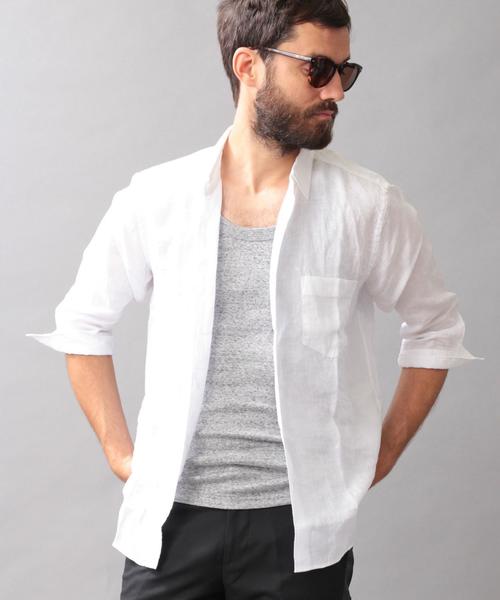 BEAUTY&YOUTH UNITED ARROWS（ビューティーアンドユースユナイテッドアローズ）の「BY リネン クウォータースリーブシャツ ◆（シャツ/ブラウス・メンズ・ホワイト/ナチュラル/ライム/ライトブルー/ロイヤルブルー/ネイビー・X-SMALL/SMALL/MEDIUM/LARGE/X-LARGE）」の8枚目の写真