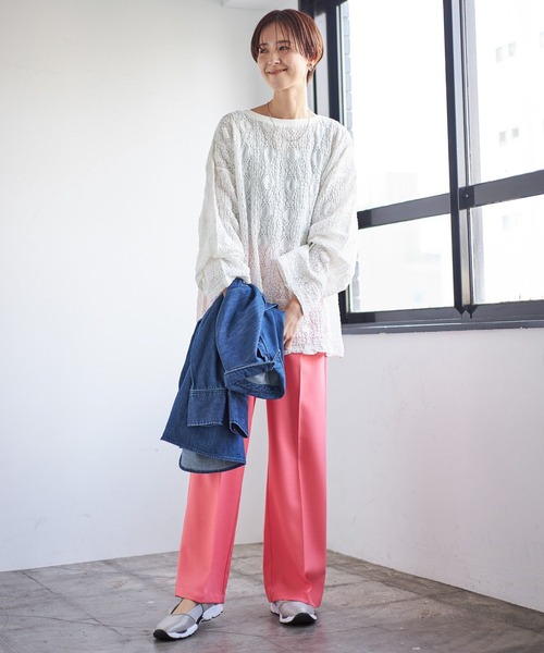 LEPSIM（レプシィム）の「ハイウエストタックスラックスパンツ　190680（デニムパンツ・レディース・グレー/ブラック/ピンク・MEDIUM/LARGE）」の7枚目の写真