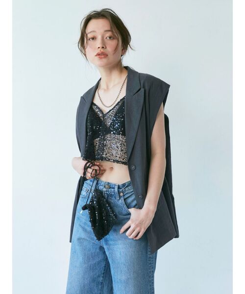 Ungrid（アングリッド）の「リネン混ノースリジャケット（テーラードジャケット・レディース・チャコールグレー/ベージュ・FREE）」の4枚目の写真