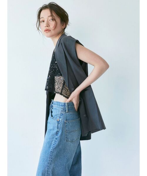 Ungrid（アングリッド）の「リネン混ノースリジャケット（テーラードジャケット・レディース・チャコールグレー/ベージュ・FREE）」の5枚目の写真