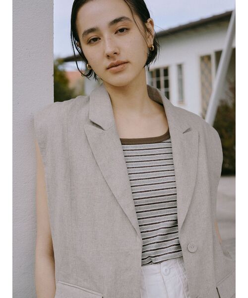 Ungrid（アングリッド）の「リネン混ノースリジャケット（テーラードジャケット・レディース・チャコールグレー/ベージュ・FREE）」の12枚目の写真