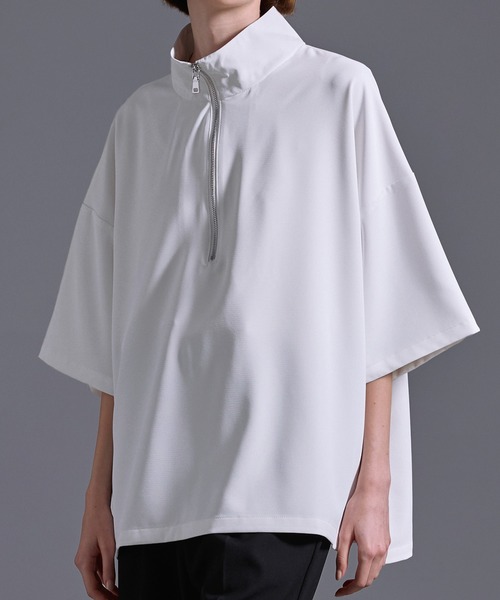 twill♡ハーフジップオーバーシャツ ドレープトロミ ハーフジップオーバーシャツティー（シャツ/ブラウス