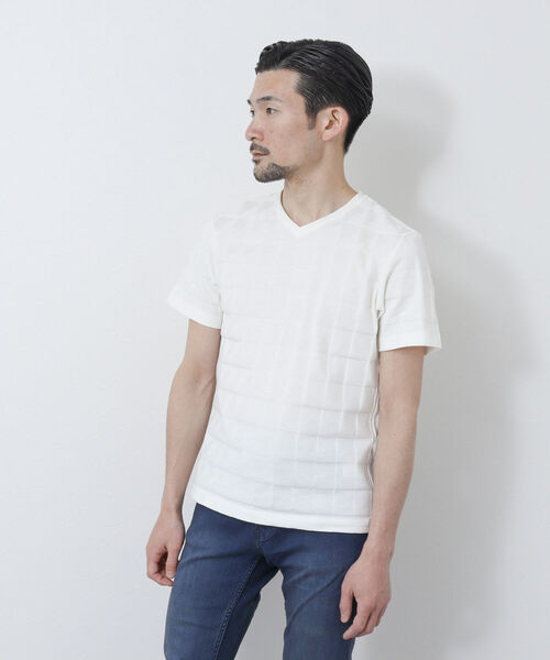 Stutostein Nolley's(シュテットシュタインノーリーズ)の「幾何学リンクスVネックTシャツ(Tシャツ/カットソー・メンズ・ライトブルー/グレイッシュベージュ/ホワイト/ネイビー・L/M/XL/S)」の19枚目の写真