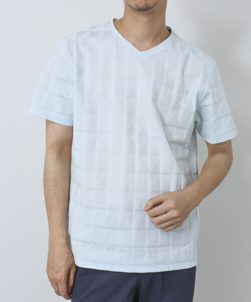 Stutostein Nolley's(シュテットシュタインノーリーズ)の「幾何学リンクスVネックTシャツ(Tシャツ/カットソー・メンズ・ライトブルー/グレイッシュベージュ/ホワイト/ネイビー・L/M/XL/S)」の8枚目の写真