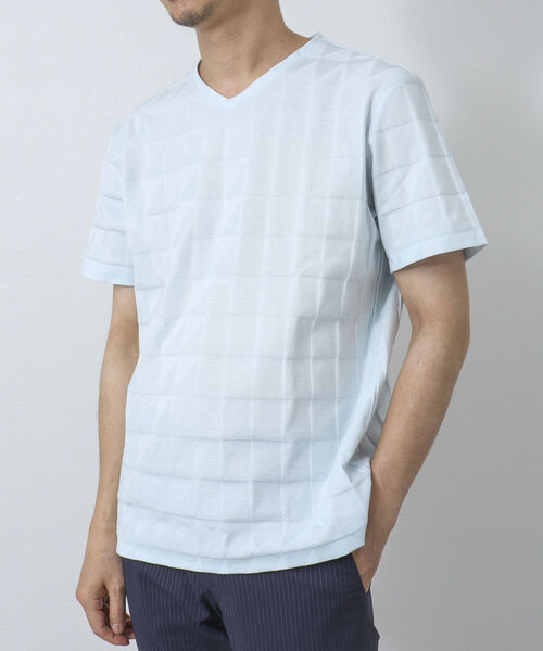 Stutostein Nolley's(シュテットシュタインノーリーズ)の「幾何学リンクスVネックTシャツ(Tシャツ/カットソー・メンズ・ライトブルー/グレイッシュベージュ/ホワイト/ネイビー・L/M/XL/S)」の9枚目の写真