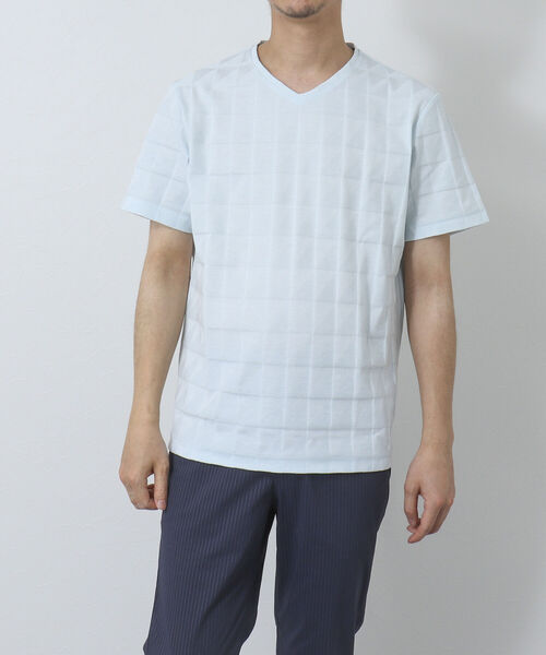 Stutostein Nolley's(シュテットシュタインノーリーズ)の「幾何学リンクスVネックTシャツ(Tシャツ/カットソー・メンズ・ライトブルー/グレイッシュベージュ/ホワイト/ネイビー・L/M/XL/S)」の10枚目の写真