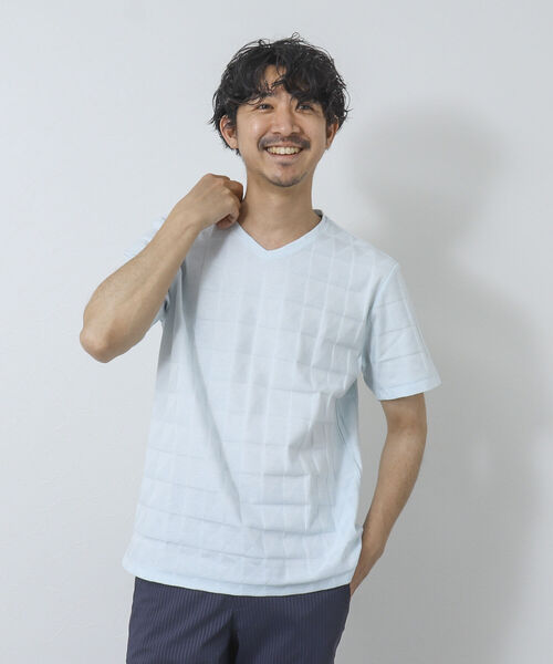 Stutostein Nolley's(シュテットシュタインノーリーズ)の「幾何学リンクスVネックTシャツ(Tシャツ/カットソー・メンズ・ライトブルー/グレイッシュベージュ/ホワイト/ネイビー・L/M/XL/S)」の11枚目の写真