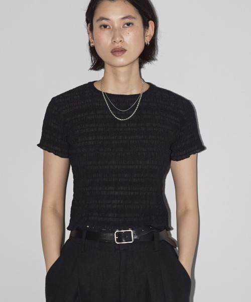 トゥデイフル　シアーシャーリングTシャツ　ブラック シアーシャーリングTシャツ（Tシャツ/カットソー）｜TODAYFUL