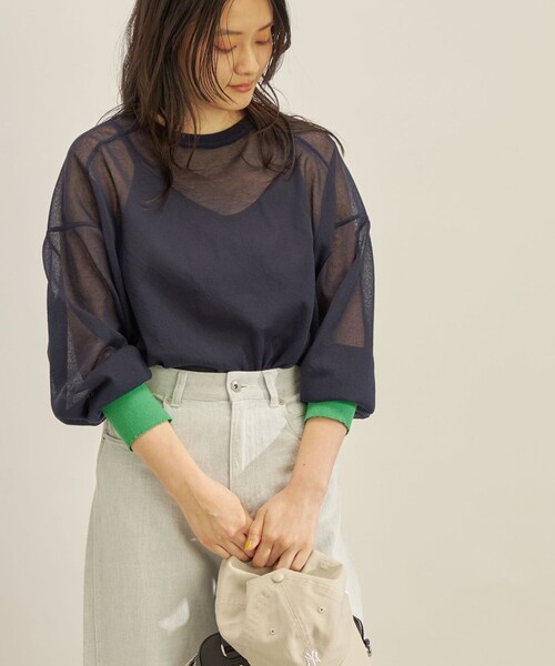 SHIPS(シップス)の「〈手洗い可能〉シアー ビッグ プルオーバー(ニット/セーター・レディース・オフホワイト/ネイビー/オレンジ・ONE SIZE)」の3枚目の写真