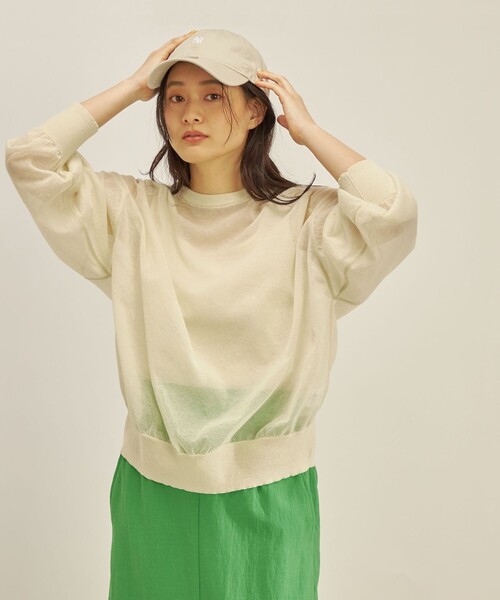 SHIPS(シップス)の「〈手洗い可能〉シアー ビッグ プルオーバー(ニット/セーター・レディース・オフホワイト/ネイビー/オレンジ・ONE SIZE)」の2枚目の写真