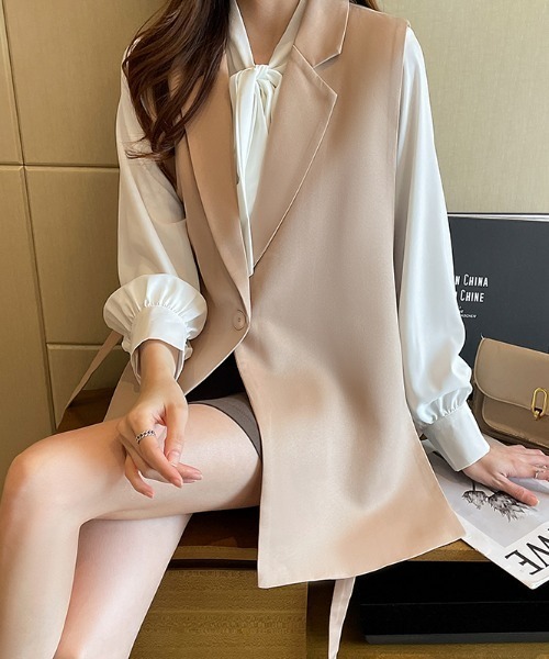 【Mm】SからL対応 サイドベルテッドデザインのロングジレベスト Mm】SからL対応 サイドベルテッドデザインのロングジレベスト Mm】S