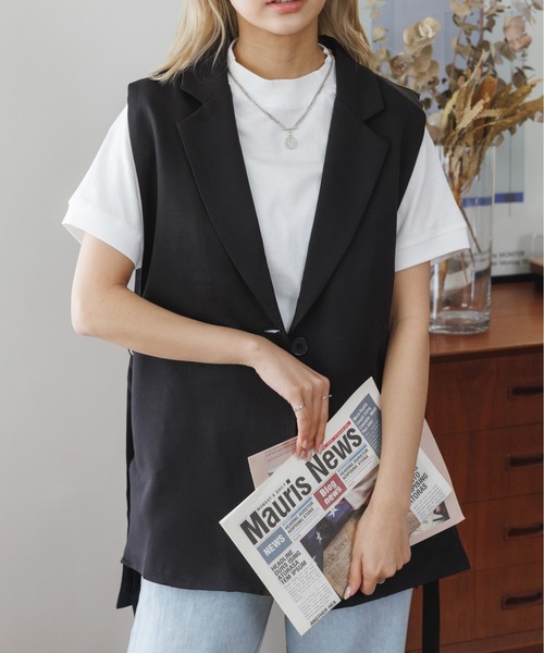 COCOMOMO（ココモモ）の「サイドベルトデザイン ジレ ベスト（ベスト・レディース・ベージュ/ブラック/ホワイト/アイボリー・L/M）」の5枚目の写真