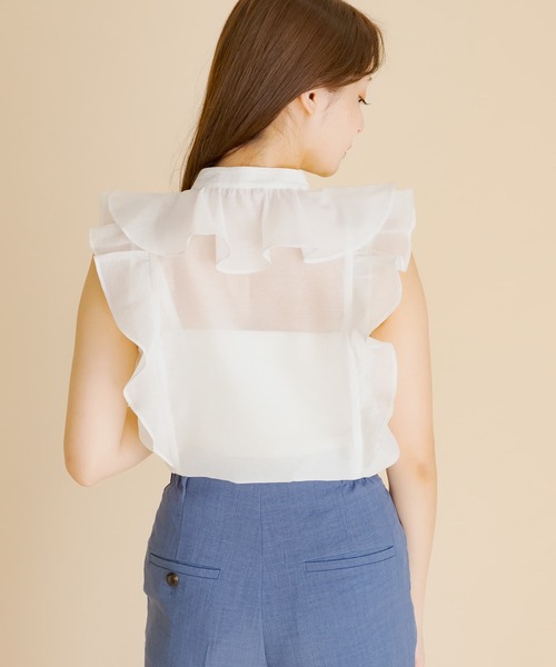 HEYUMM(ヘユム)の「シアーラッフルブラウス(シャツ/ブラウス・レディース・ベージュ/オフホワイト/ブラック・ONE)」の6枚目の写真