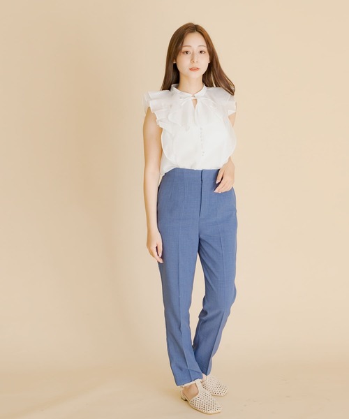 HEYUMM(ヘユム)の「シアーラッフルブラウス(シャツ/ブラウス・レディース・ベージュ/オフホワイト/ブラック・ONE)」の7枚目の写真