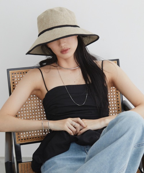 Aunt Marie's（アントマリーズ）の「パイピングジュートハット　/ UVカット / 抗菌防臭機能 / サイズ調整可能（ハット・レディース・ナチュラル/ブラウン/ブラック/グレイッシュベージュ・FREE）」の3枚目の写真