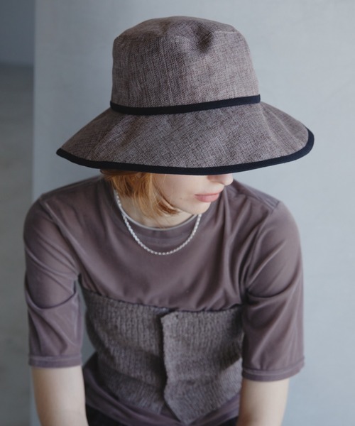 Aunt Marie's（アントマリーズ）の「パイピングジュートハット　/ UVカット / 抗菌防臭機能 / サイズ調整可能（ハット・レディース・ナチュラル/ブラウン/ブラック/グレイッシュベージュ・FREE）」の4枚目の写真