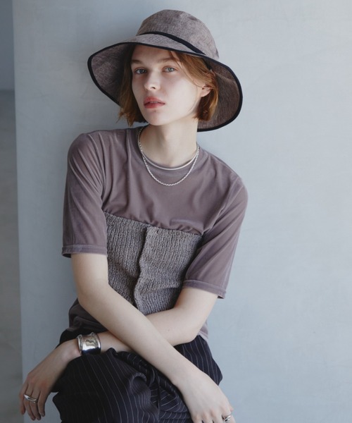 Aunt Marie's（アントマリーズ）の「パイピングジュートハット　/ UVカット / 抗菌防臭機能 / サイズ調整可能（ハット・レディース・ナチュラル/ブラウン/ブラック/グレイッシュベージュ・FREE）」の6枚目の写真