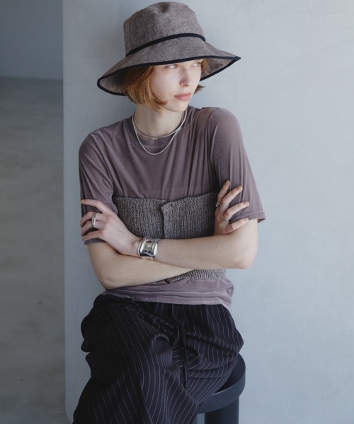 Aunt Marie's（アントマリーズ）の「パイピングジュートハット　/ UVカット / 抗菌防臭機能 / サイズ調整可能（ハット・レディース・ナチュラル/ブラウン/ブラック/グレイッシュベージュ・FREE）」の5枚目の写真