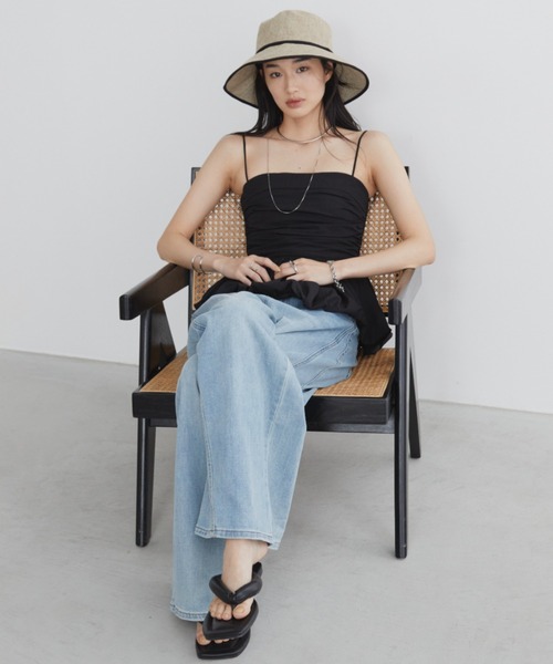 Aunt Marie's（アントマリーズ）の「パイピングジュートハット　/ UVカット / 抗菌防臭機能 / サイズ調整可能（ハット・レディース・ナチュラル/ブラウン/ブラック/グレイッシュベージュ・FREE）」の9枚目の写真