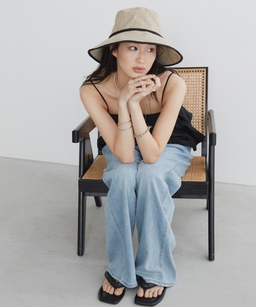 Aunt Marie's（アントマリーズ）の「パイピングジュートハット　/ UVカット / 抗菌防臭機能 / サイズ調整可能（ハット・レディース・ナチュラル/ブラウン/ブラック/グレイッシュベージュ・FREE）」の8枚目の写真