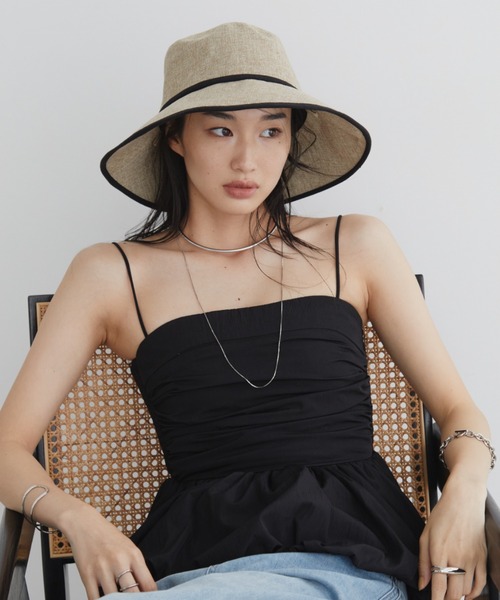 Aunt Marie's（アントマリーズ）の「パイピングジュートハット　/ UVカット / 抗菌防臭機能 / サイズ調整可能（ハット・レディース・ナチュラル/ブラウン/ブラック/グレイッシュベージュ・FREE）」の12枚目の写真