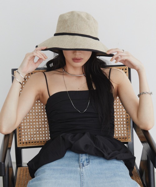 Aunt Marie's（アントマリーズ）の「パイピングジュートハット　/ UVカット / 抗菌防臭機能 / サイズ調整可能（ハット・レディース・ナチュラル/ブラウン/ブラック/グレイッシュベージュ・FREE）」の10枚目の写真