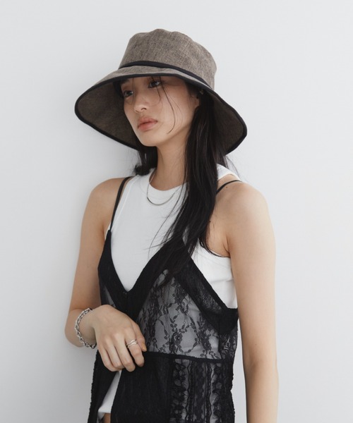 Aunt Marie's（アントマリーズ）の「パイピングジュートハット　/ UVカット / 抗菌防臭機能 / サイズ調整可能（ハット・レディース・ナチュラル/ブラウン/ブラック/グレイッシュベージュ・FREE）」の15枚目の写真