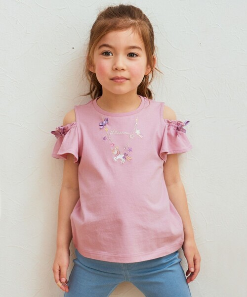 ANY(エニィ)の「刺繍 オン・オフショルダー Tシャツ(Tシャツ/カットソー・キッズ・ライラック系/ライトイエロー系/ピンク系/アイボリー系・100/110/120/130)」の11枚目の写真