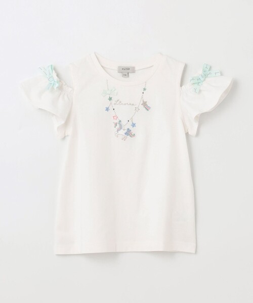 ANY(エニィ)の「刺繍 オン・オフショルダー Tシャツ(Tシャツ/カットソー・キッズ・ライラック系/ライトイエロー系/ピンク系/アイボリー系・100/110/120/130)」の14枚目の写真