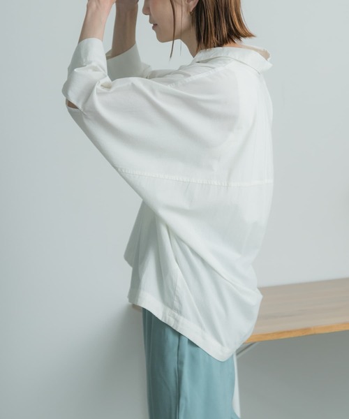 FORK&SPOON（フォークアンドスプーン）の「FORK&SPOON　7分袖ドルマンシャツ（シャツ/ブラウス・レディース・オフホワイト/グレー/ネイビー・1）」の4枚目の写真